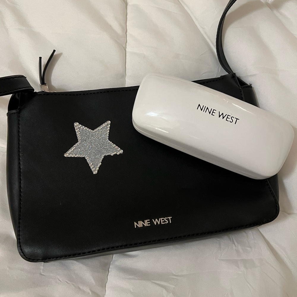 BUNDLE Nine West Black Crossbody with Silver Star and Nine West Sunglass Case